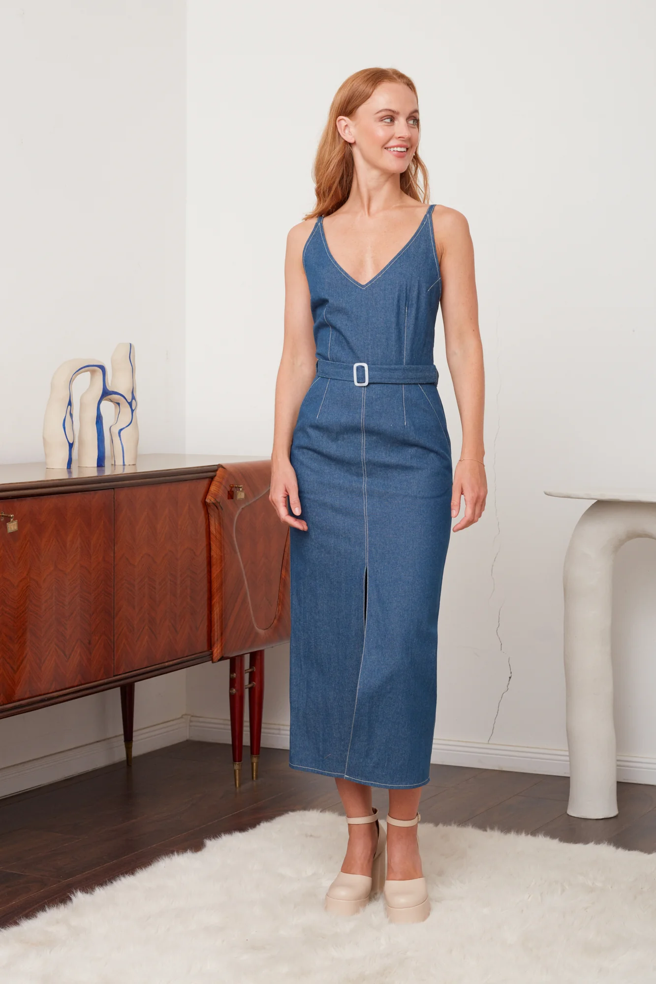 ALBERTA classy blue denim midi dress - Image 2