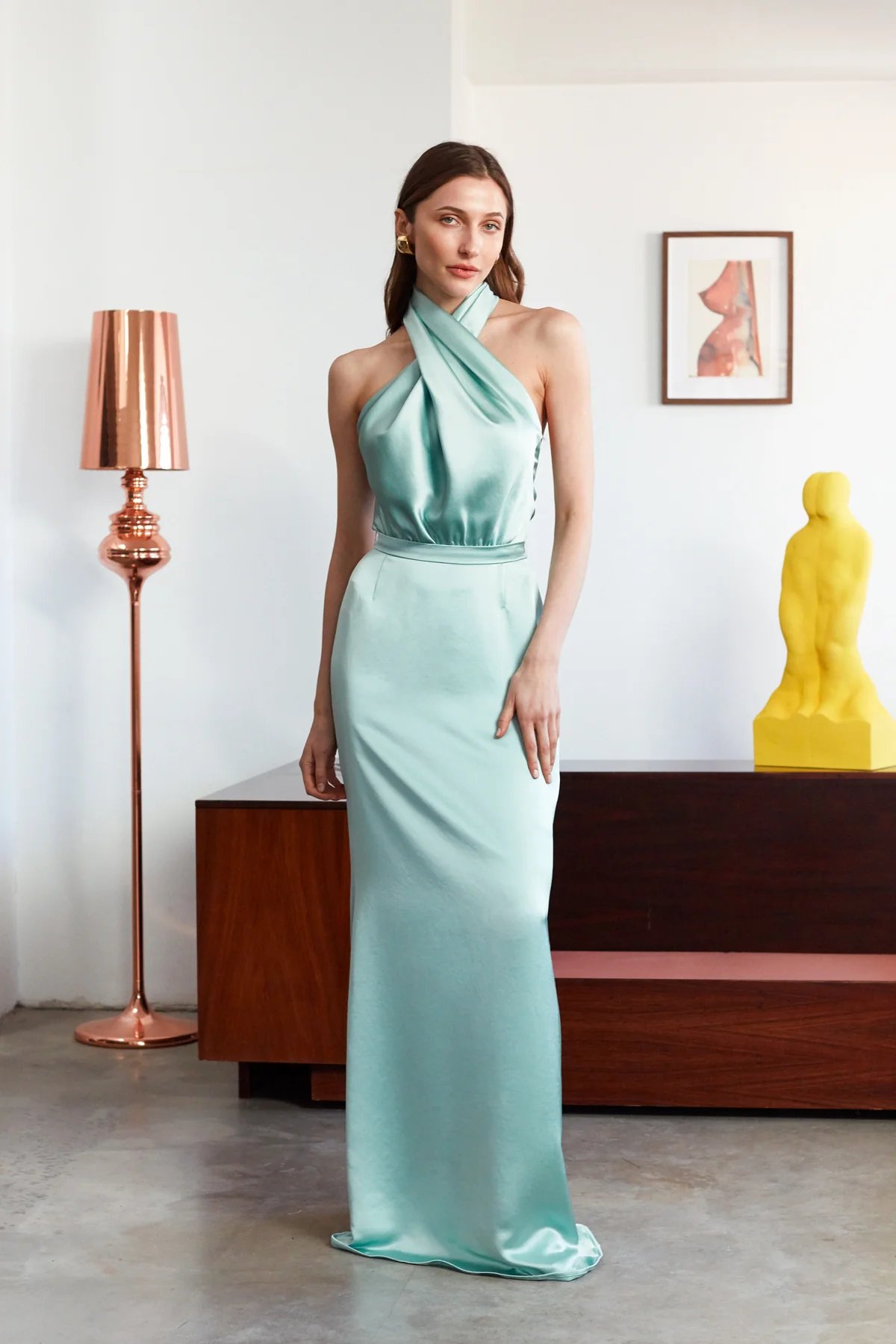ALIUR mint green satin evening dress