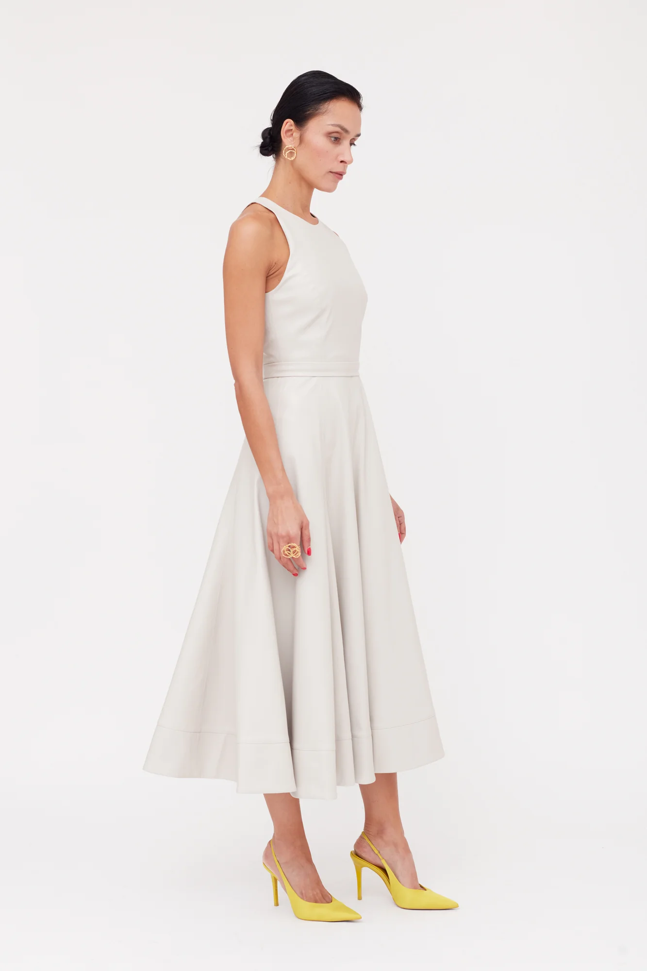 AVALON light grey faux leather midi cocktail dress - Image 2
