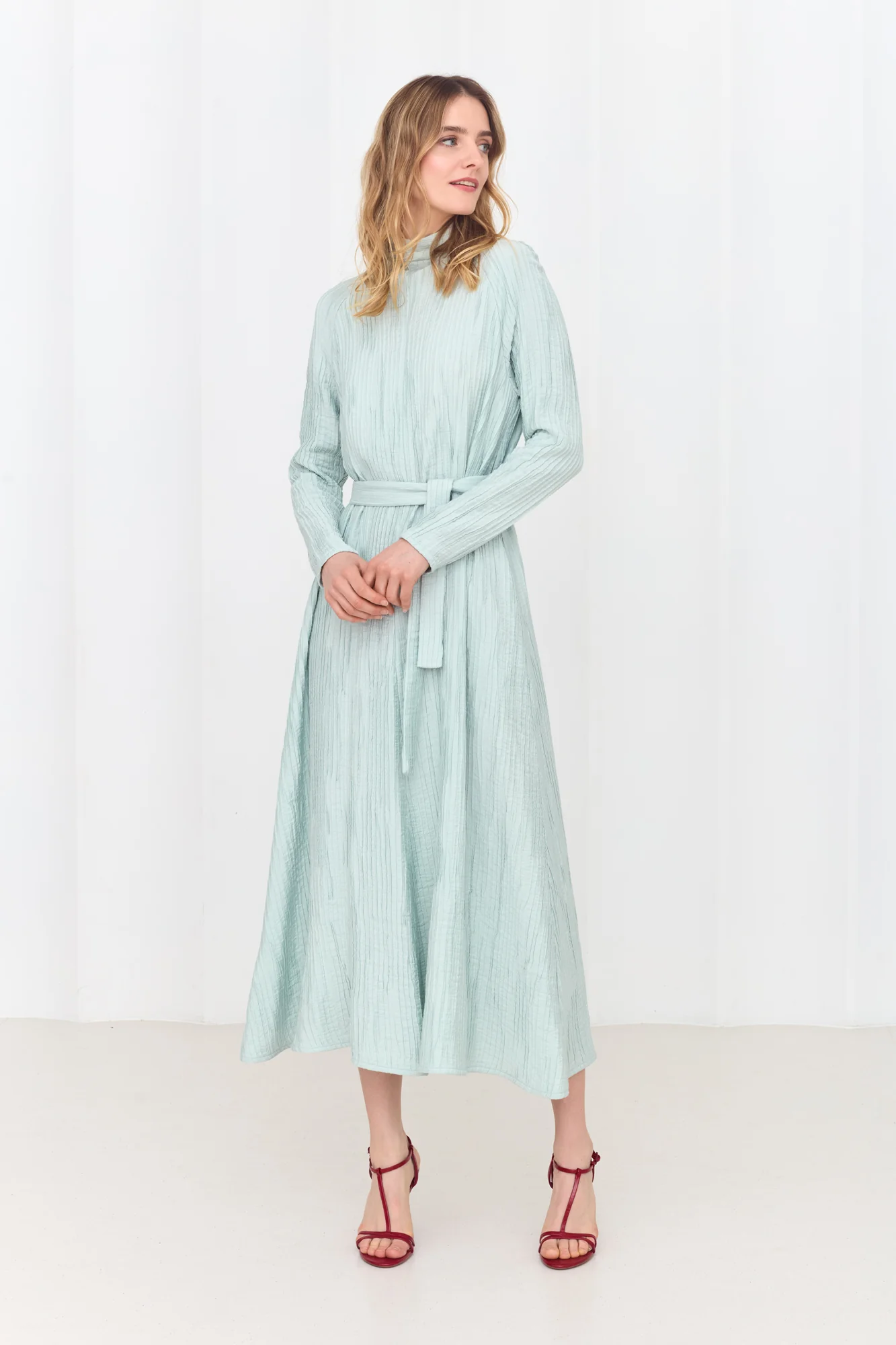 CAROLE  Sky Blue Flowing Midi Dress - Image 3