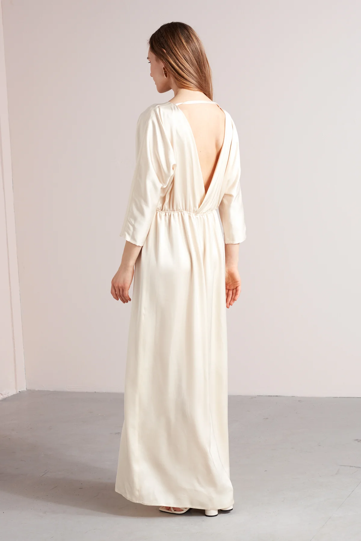 CECILIA oversized kimono sleeve maxi dress in light cream