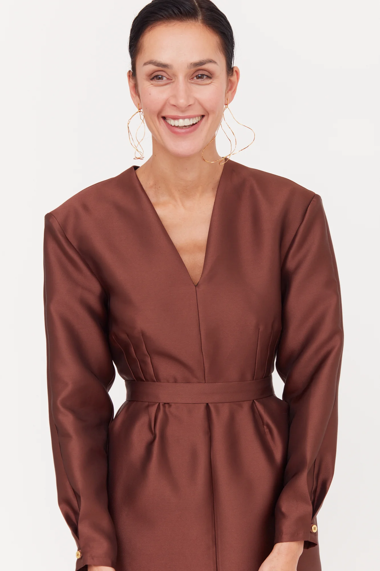 DEMA Brown Shoulder Pad Midi Smart Casual Dress - Image 2