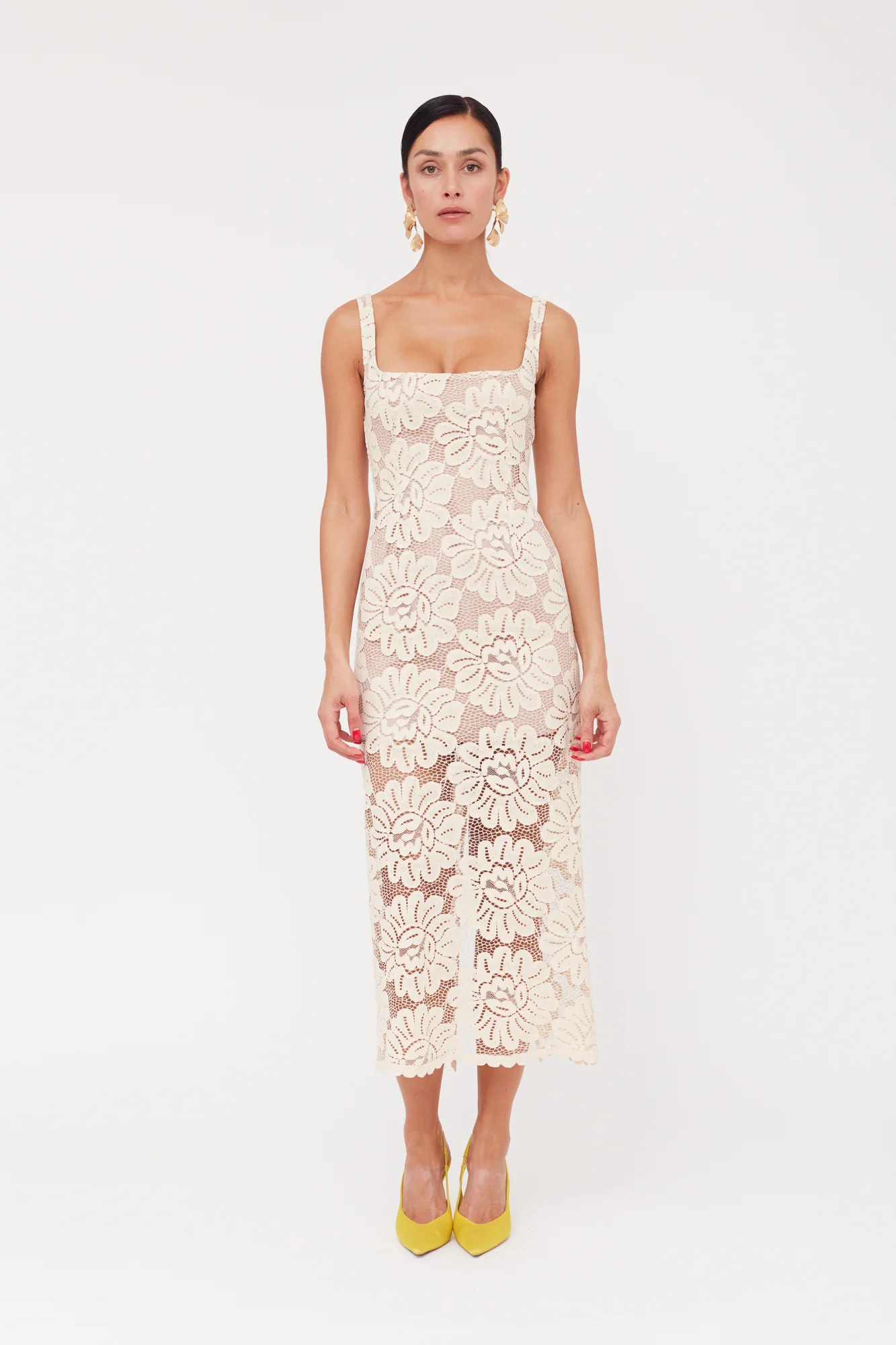 OTILIA Pastel Lace Dress The Square Scoop Neckline Midi Dress