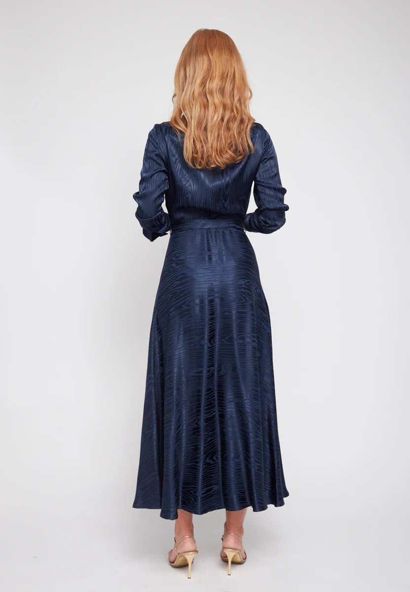 PAOLA blue jacquard viscose shirt dress with circle skirt - Image 11