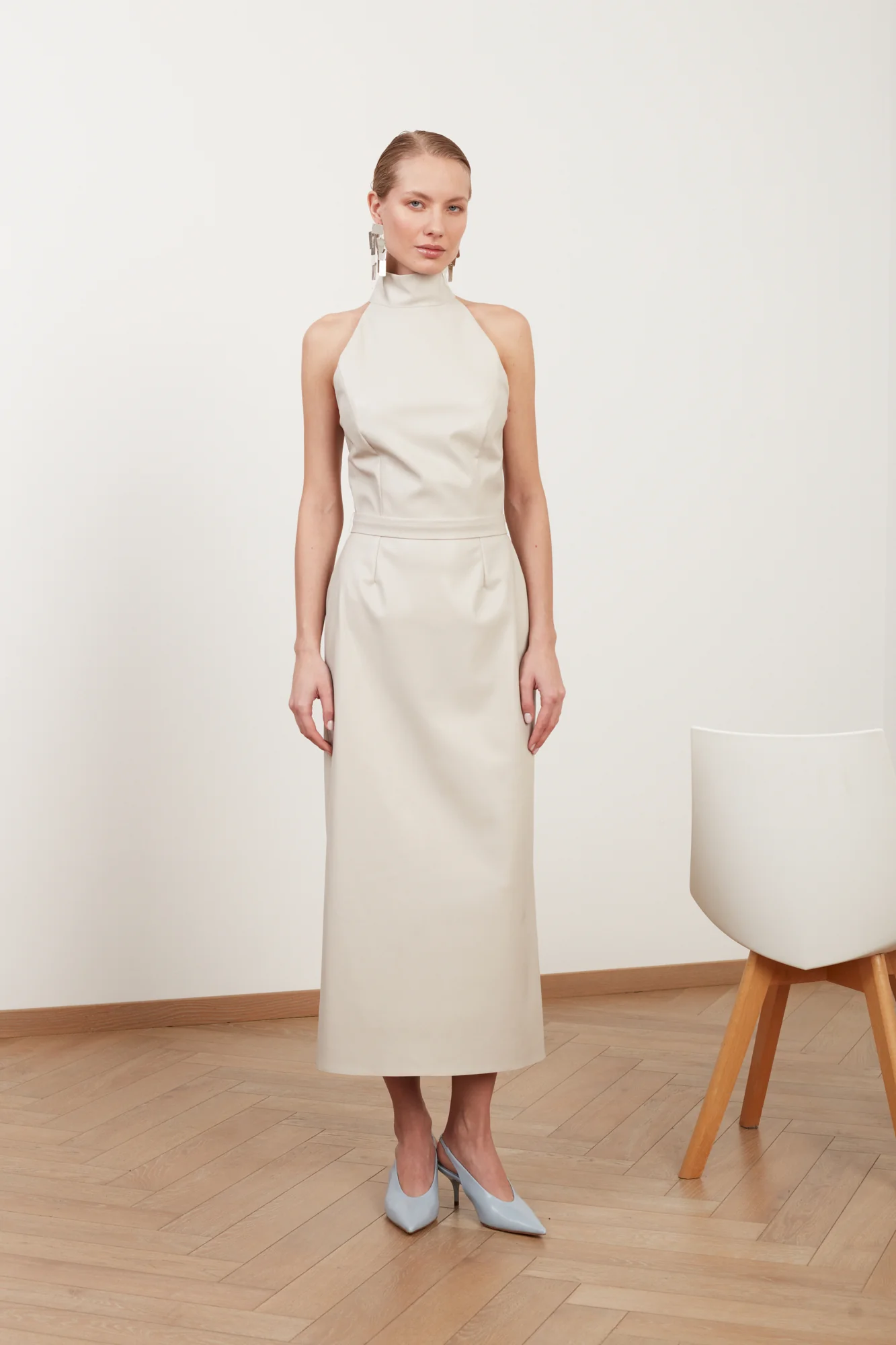 SENSA light grey soft vegan leather midi dress - Image 2