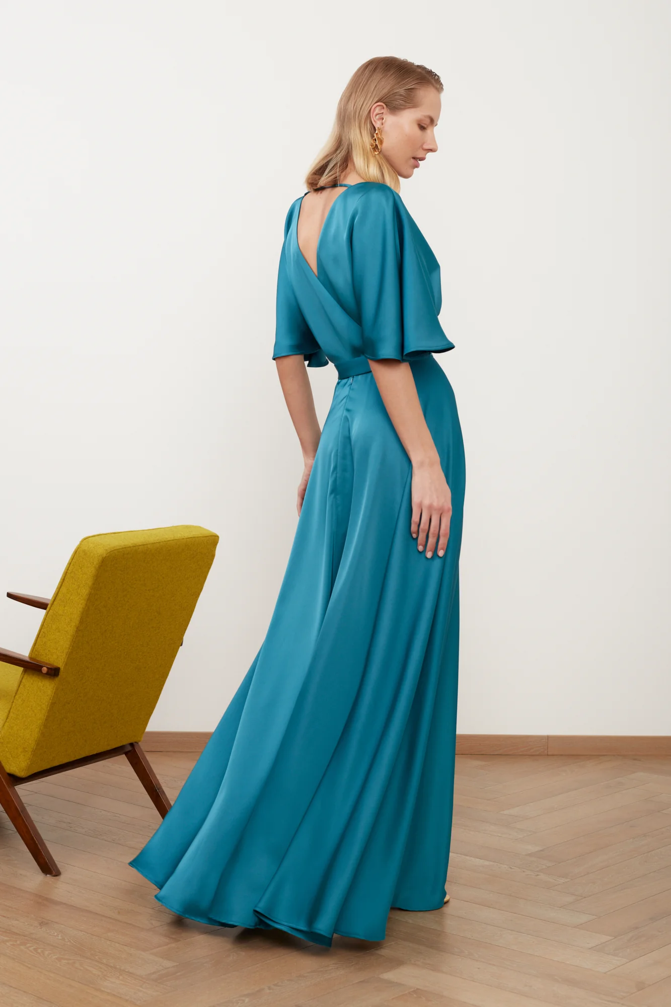 SOLENE dark turquoise satin maxi dress - Image 2