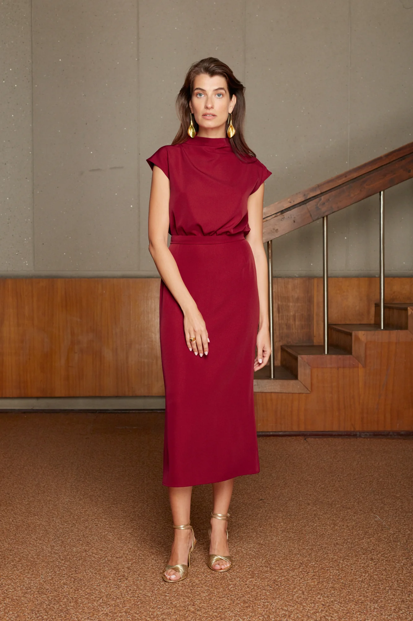 TESSA red short kimono sleeves midi dress - Image 2